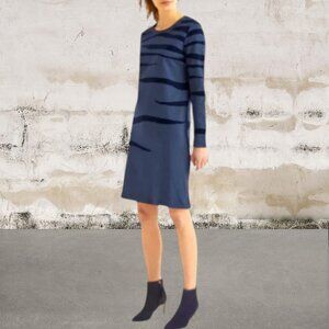 Boden Flocked Velvet Zebra Sweatshirt Dress Long Sleeve Navy Blue Size 12